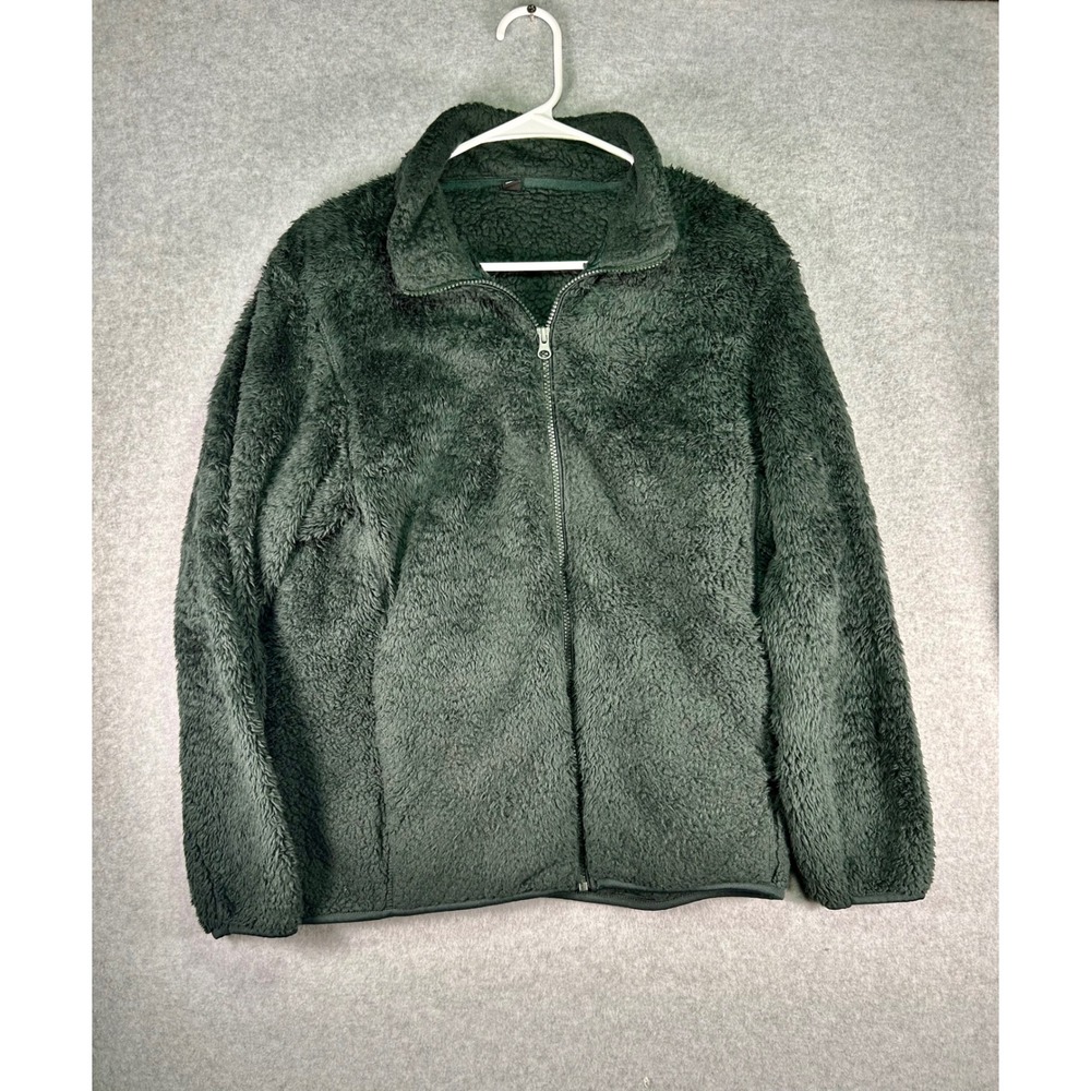Uniqlo Men S Fluffy Yarn Fleece Full Zip Jacket Green Gray Fuzzy 440593